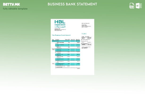 модерен стил Извод на цврста сметка на HBL банка Шаблон Word и PDF